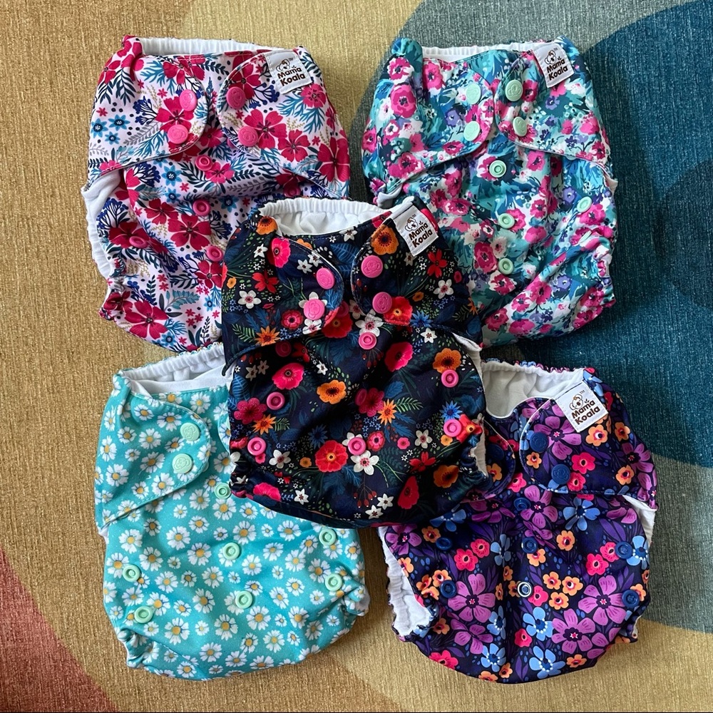 Lot of 5 Mama Koala Pocket Diapers Floral PreLoved